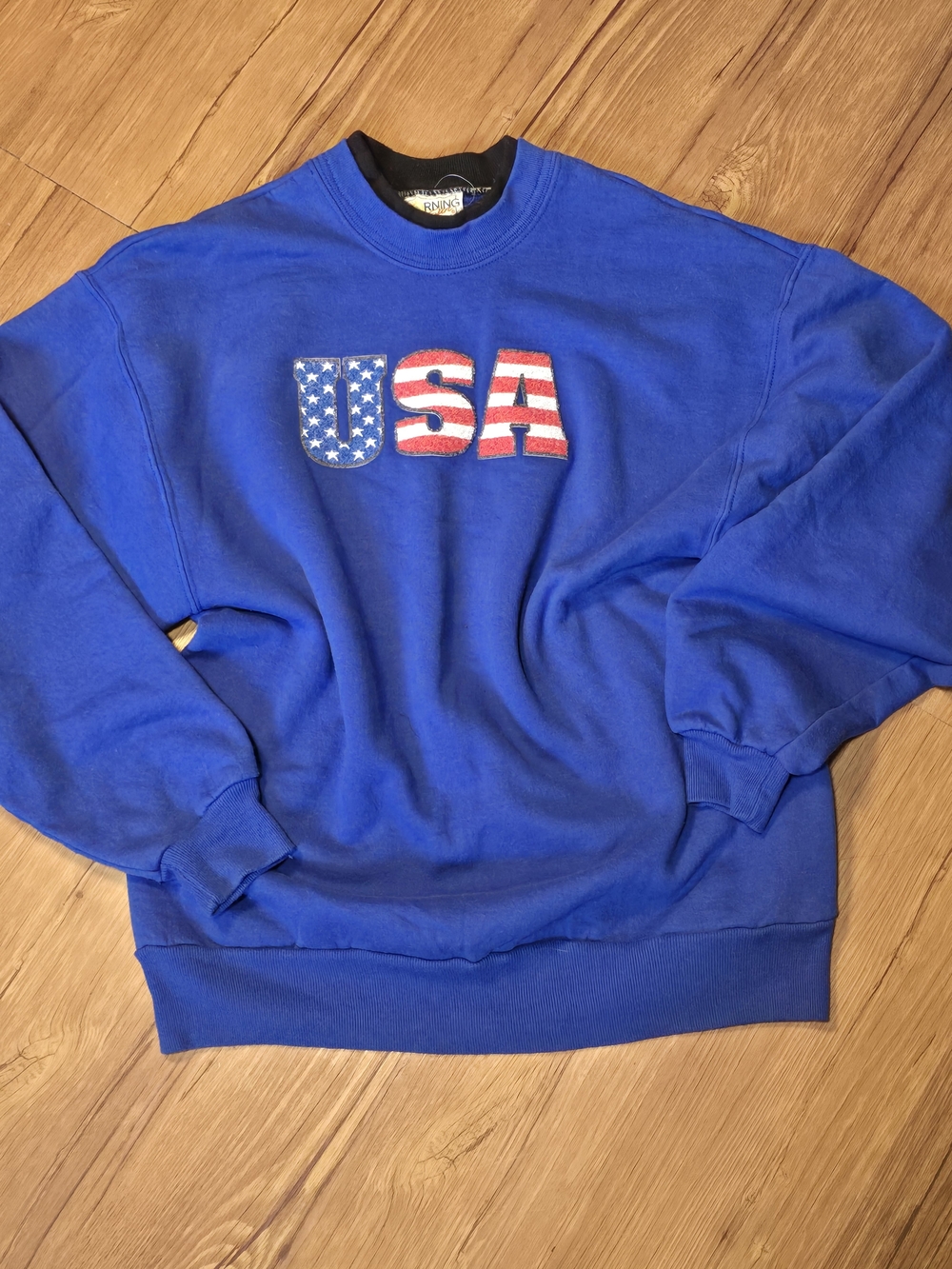 Vintage USA Graphic Crewneck Sweatshirt - Blue - Large - 90s Classic Morning Sun